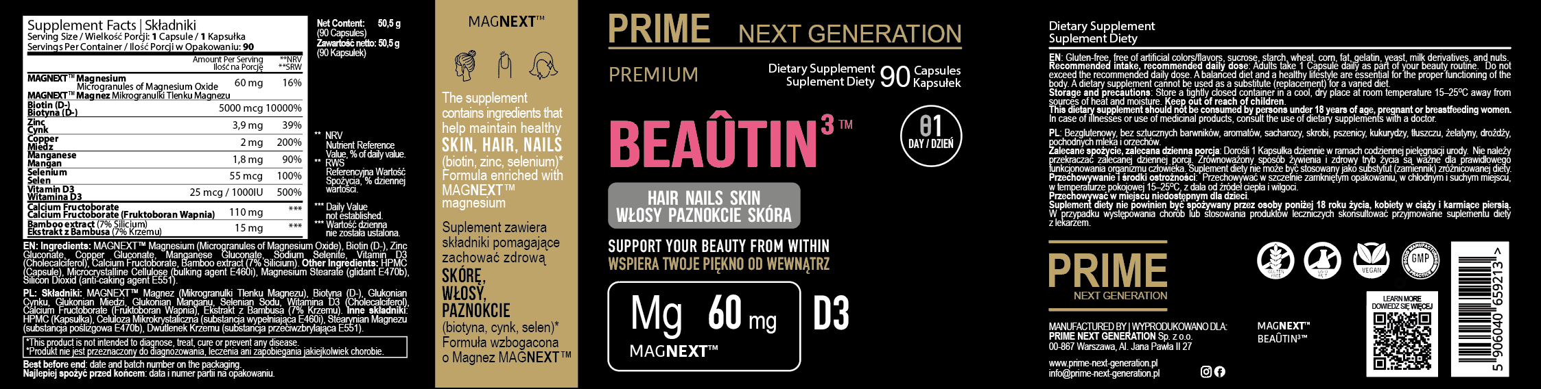 Biotyna 5000 mcg Beauty kompleks na włosy, skórę i paznokcie BEAÛTIN³™ | PREMIUM | 90 kaps. 90 dni stosowania