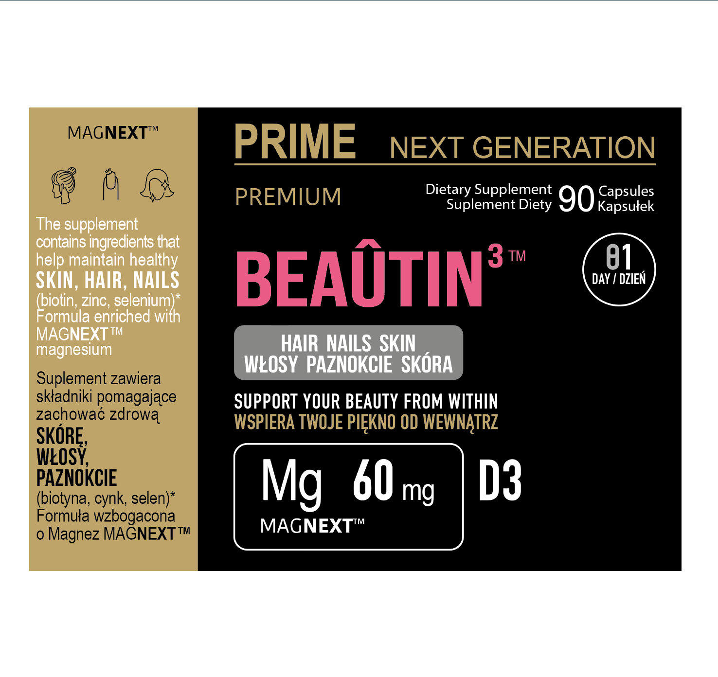 Biotyna 5000 mcg Beauty kompleks na włosy, skórę i paznokcie BEAÛTIN³™ | PREMIUM | 90 kaps. 90 dni stosowania