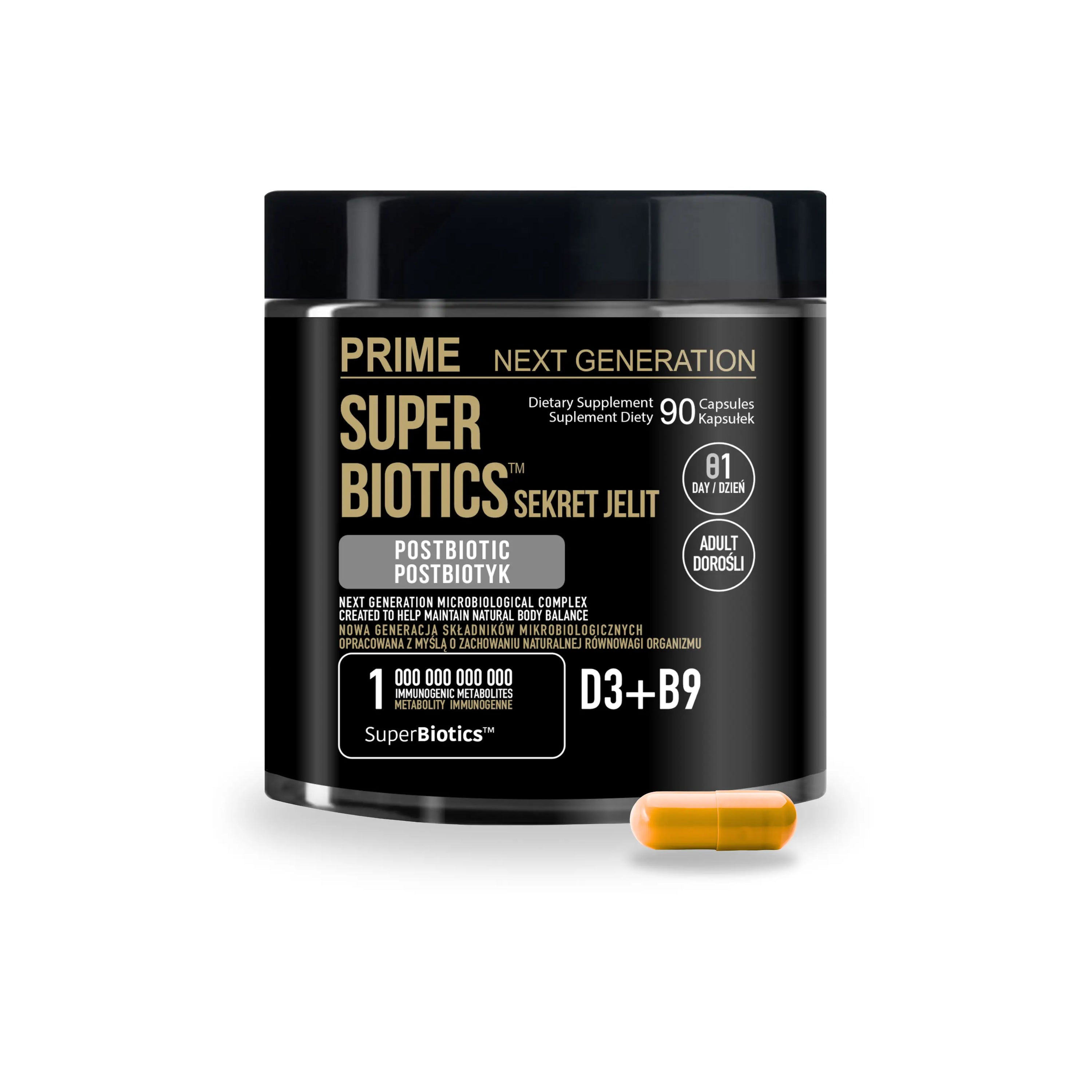 POSTBIOTYK na jelita i odporność z witaminą D3 i B9 | SUPER BIOTICS™ | 550 mg