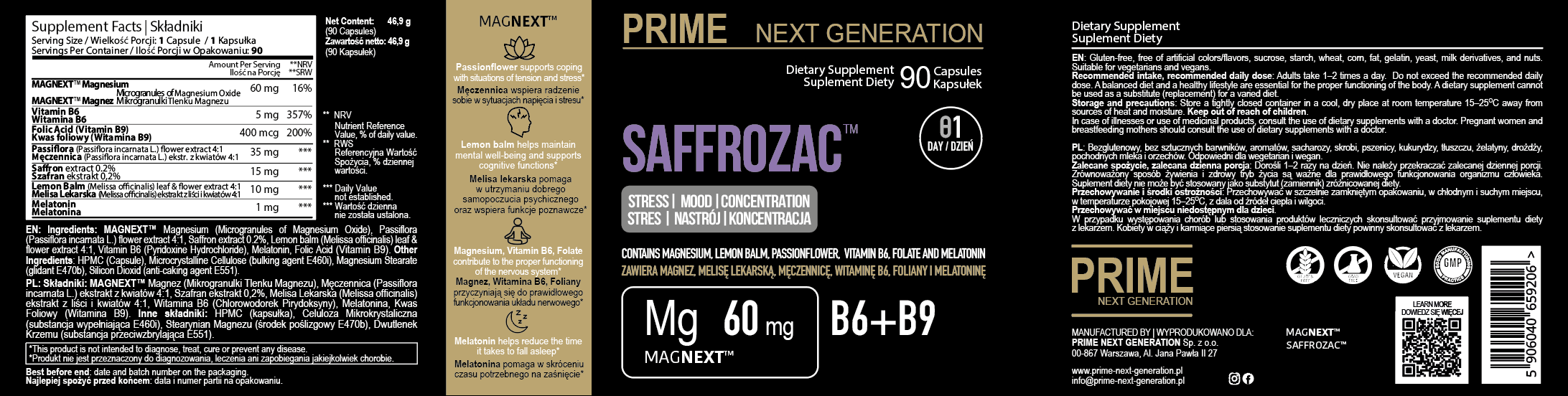Kompleks wspierający stres, nastrój, sen i koncentrację z szafranem | SAFFROZAC™ | Szafran 15 mg, 90 kaps. 90 dni stosowania