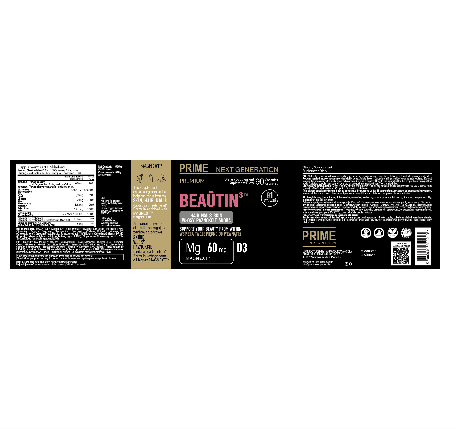 Biotyna 5000 mcg Beauty kompleks na włosy, skórę i paznokcie BEAÛTIN³™ | PREMIUM | 90 kaps. 90 dni stosowania