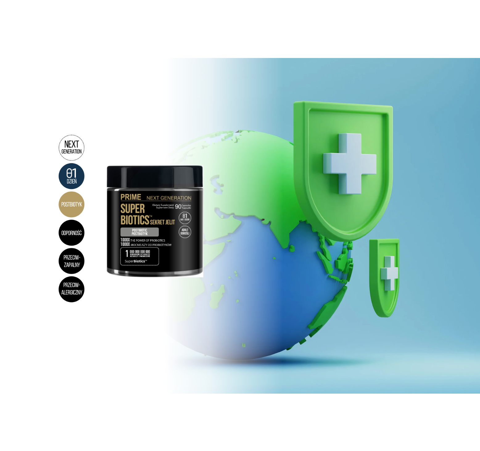 POSTBIOTYK na jelita i odporność z witaminą D3 i B9 | SUPER BIOTICS™ | 550 mg