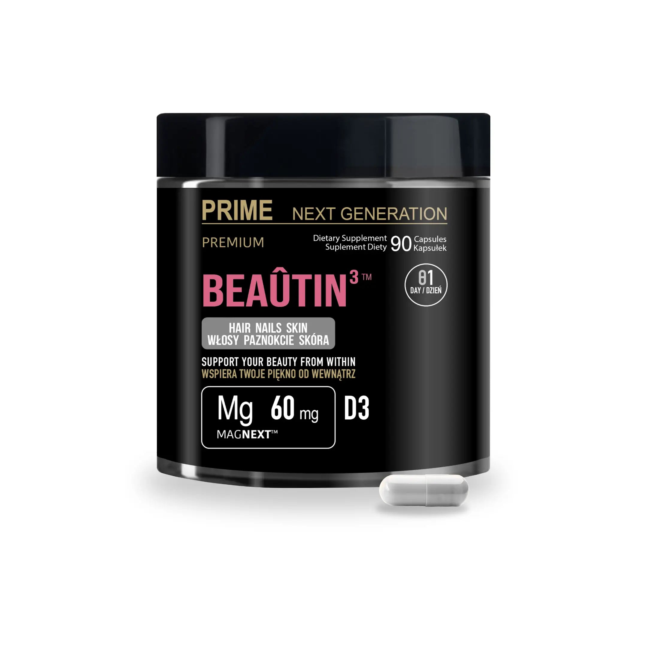 Biotyna 5000 mcg Beauty kompleks na włosy, skórę i paznokcie BEAÛTIN³™ | PREMIUM | 90 kaps. 90 dni stosowania